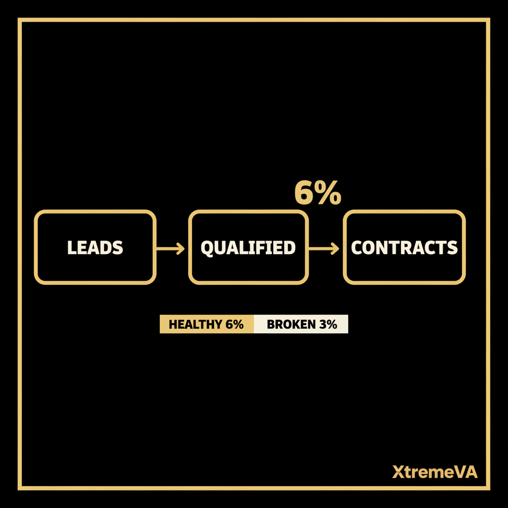 Leads-to-contracts ratio: healthy 6 percent vs broken 3 percent